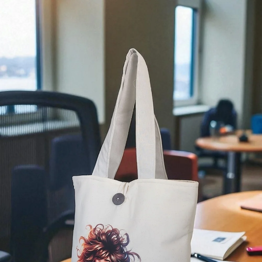 Classic White Canvas Tote Bag with Artistic Prints